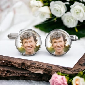 Groom&#39;s Personalized Gift Cufflinks, Custom Photo Cufflinks for the Groom, Dad Wedding Gift Picture Cufflinks