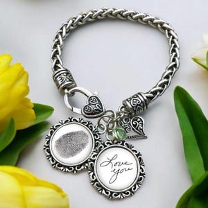 Personalized Fingerprint & Handwriting Bracelet – Memorial Jewelry, Custom Thumbprint Keepsake, Sympathy Gift for Loss