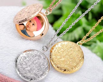 Personalized Photo Locket Necklace – Sentimental Gift for Her – Antique Silver, Gold, Rose Gold – Memorial Pendant necklace