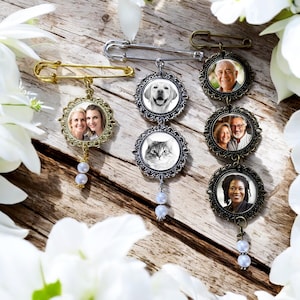 Elegant gold photo charms for wedding bouquet remembrance