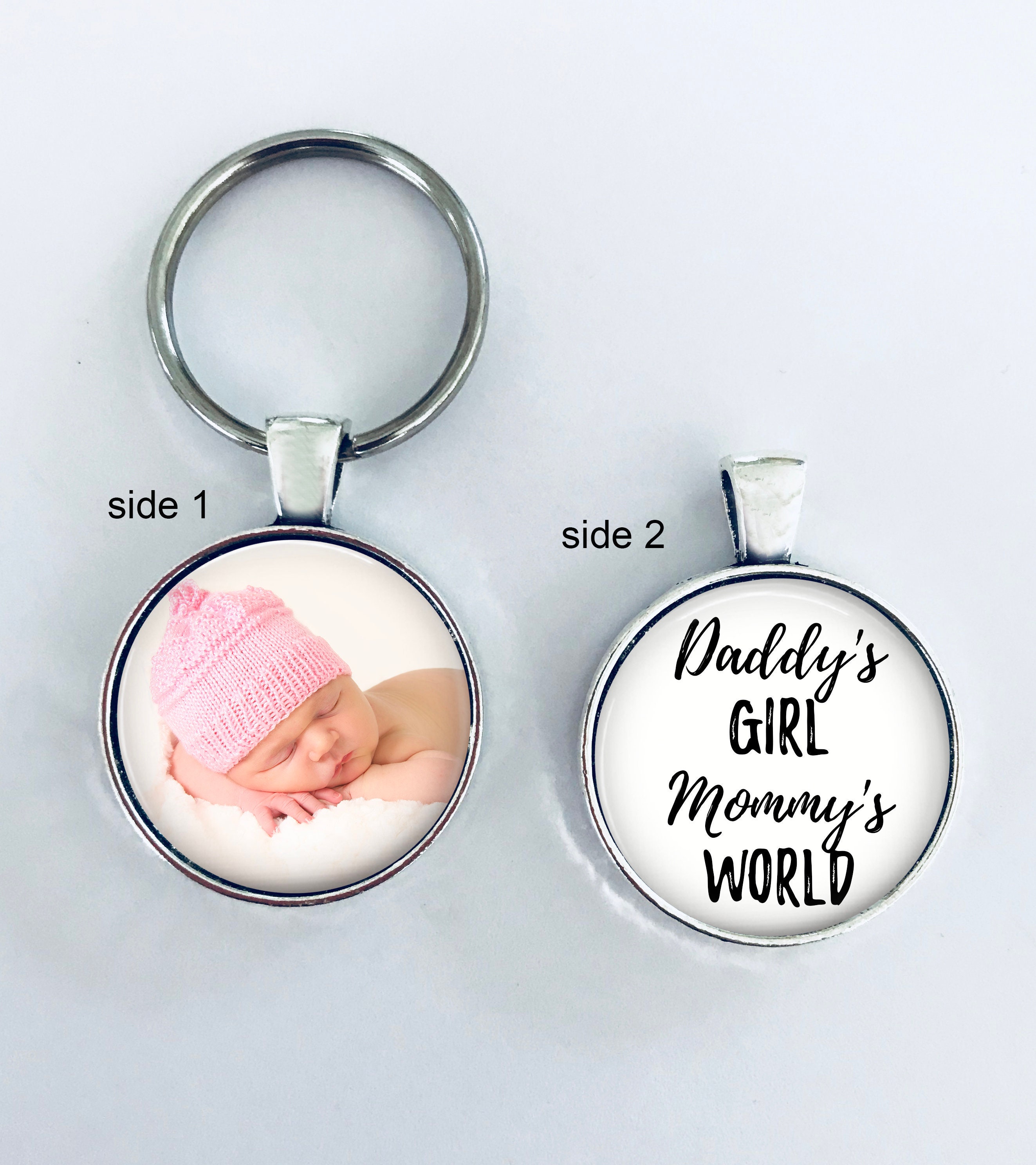 New Baby Gift - Baby Girl Daddy's Girl, Mommy's World, Gift For New Dad, Mom, Baby Personalized, Photo Keychain