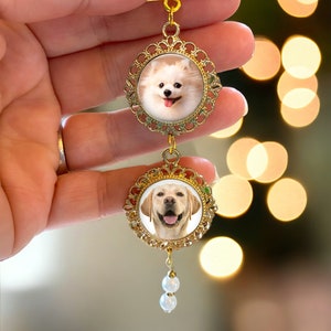 Vintage-style gold bridal bouquet charm with photos