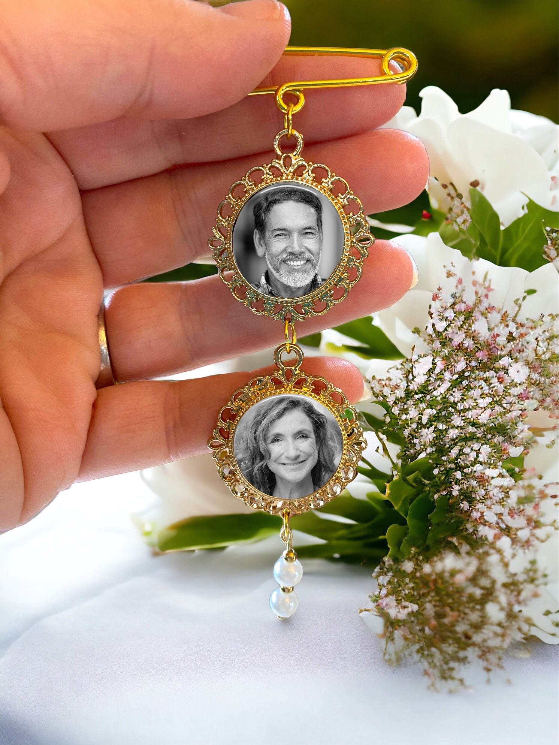 Photo Wedding Bouquet Charms  in GOLD - bridal bouquet charms - Photo wedding bouquet charm - Bridal Charms - memorial Bridal Bouquet Charms