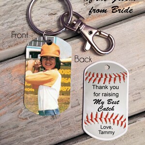 FATHER of the GROOM GIFT, from bride - Bride&#39;s gift to father in law on wedding day - Baseball wedding - photo key chain, Dog Tag keychain