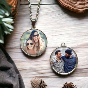 Double Sided Photo Necklace – Custom 2 Picture Pendant – Personalized Memorial Jewelry