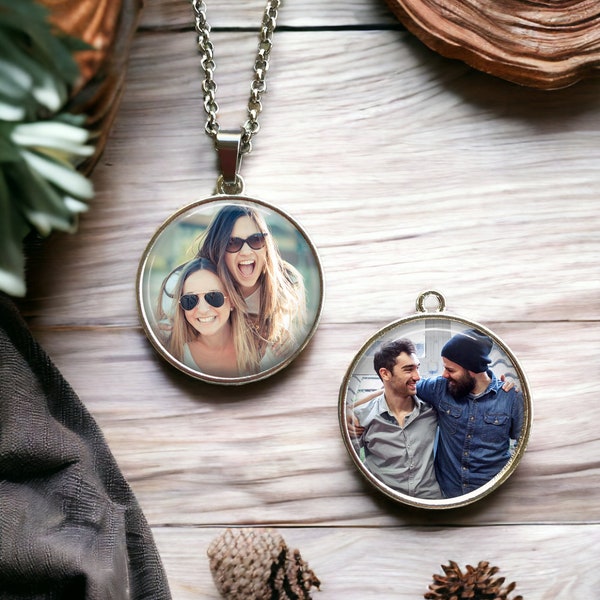 PHOTO NECKLACE - 2 photo necklace - custom photo necklace - custom photo pendant - 2 photo pendant - two sided pendant - your special photos