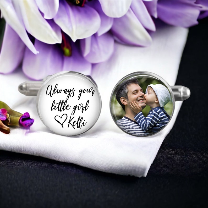 Custom Photo Cufflinks Father of the Bride Gift Personalized Wedding Keepsake Always Your Little Girl Custom Father Daughter Gift image 1