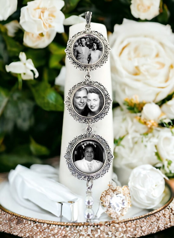 Walk with Me Single | Double | Triple | Oval Wedding Bouquet Memory Photo Charm | Wedding Bouquet Memorial Charm | Button Hole | Bride