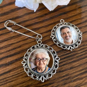 Double -Sided Photo Boutonniere Lapel Pin - Unique Wedding Gift for Groom from Bride - Memorial Photo Pin for Father of the Groom or Bride