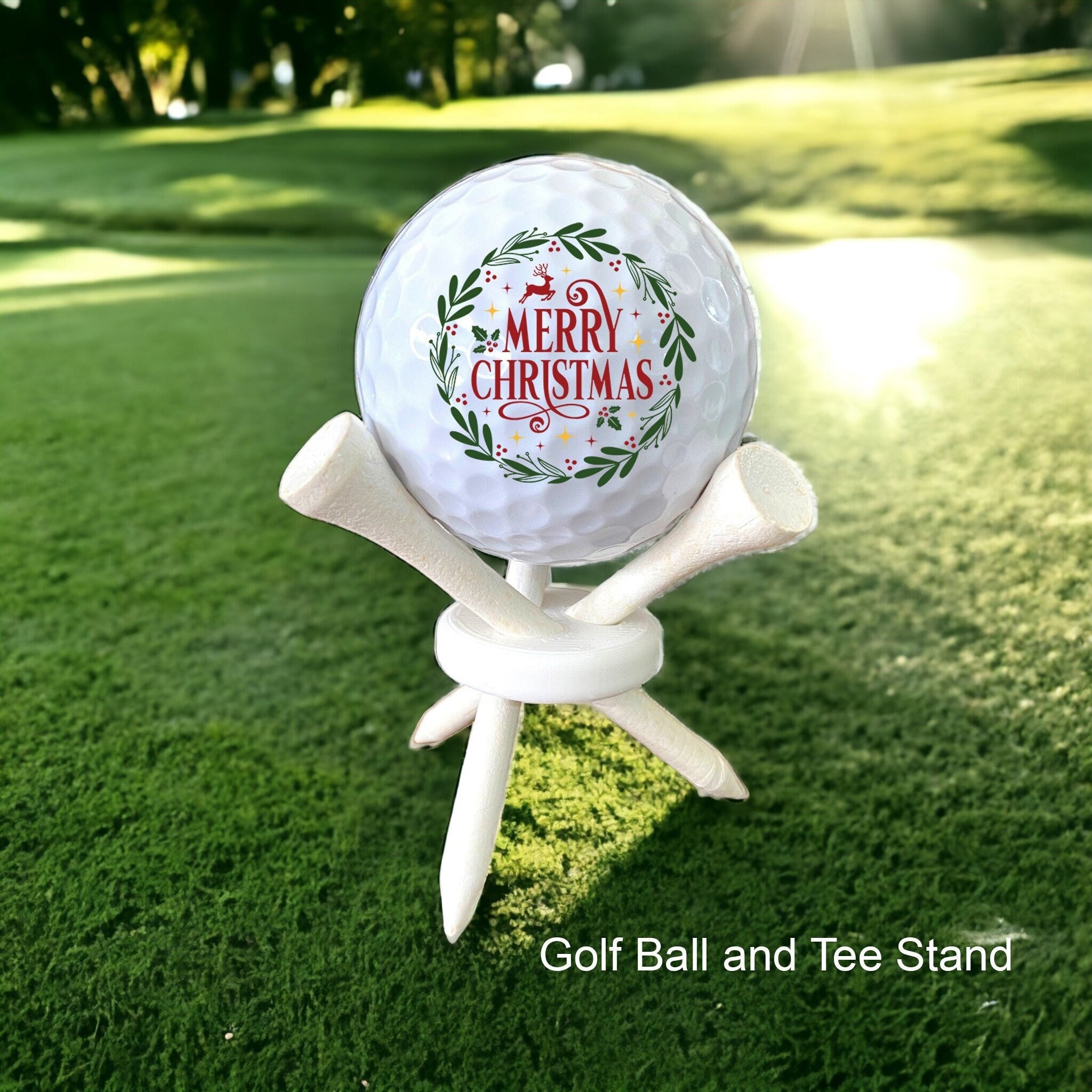 Merry Christmas Wreath Golf Ball & Tee Stand Set - Spread Holiday