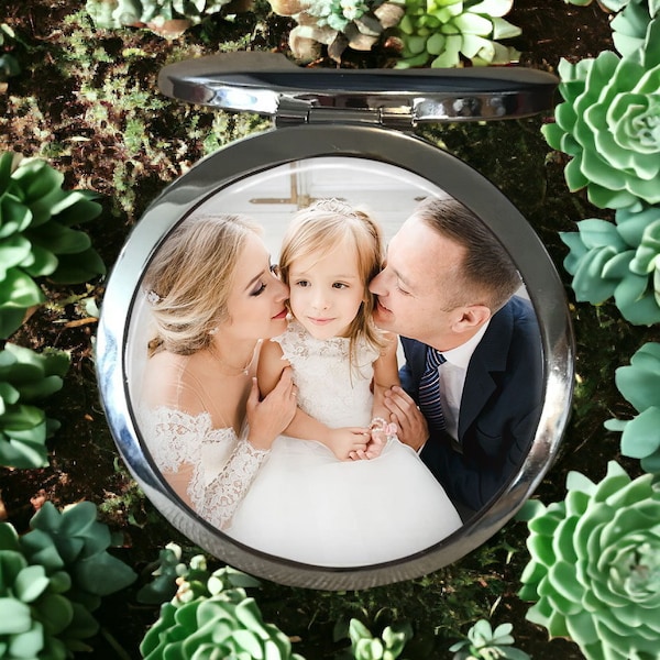 Personalized Compact Mirror with Custom Photo | Elegant Photo Keepsake and Gift Idea | unique gift for wife, mom, sister, friend, MOB