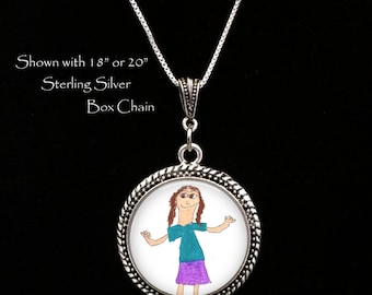 LARGE Child's Artwork Necklace - Children's Artwork Pendant Necklace - Your Child's Art ,Children's art - kid's artwork made into a necklace