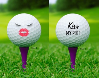 Lips and Lashes golf balls, KISS MY PUTT, Funny Golf balls - Gift for golfer - Golf Gift for women, diva golf balls - set of 3 golf balls