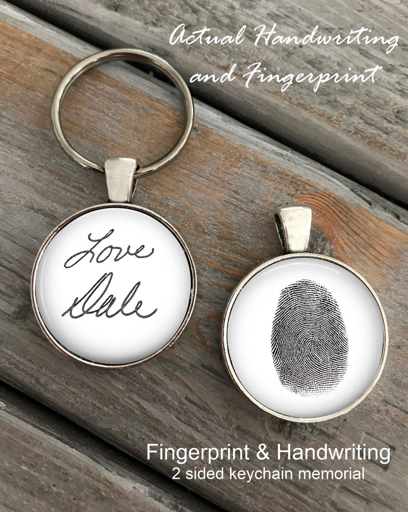 Handwriting & Fingerprint Keychain Handwriting Thumbprint Etsy