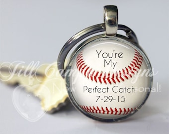 PERSONALIZED  BASEBALL KEYCHAIN with wedding or anniversary date - Couples Keychain Customized Keychain - Husband Wife, Boyfriend Girlfriend