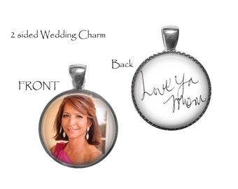 Personalized Photo Handwriting Boutonniere Charm, Double Sided Wedding Keepsake