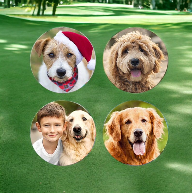 PHOTO Golf Ball Markers set of 4 DIFFERENT Photo Markers Gifts for Dad Personalized Gifts for Golfers Your Picture on a Golf Marker image 2