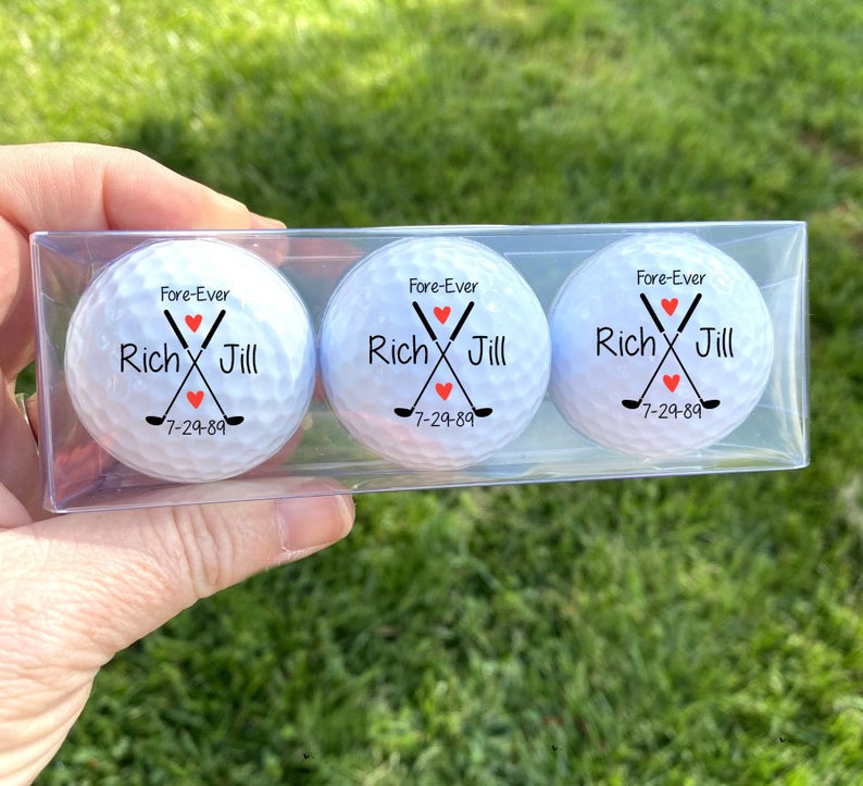 Couple Golf Balls, FORE-EVER, bride and groom golf balls, wedding golf balls wedding gift for couple golf wedding, engagement image 2