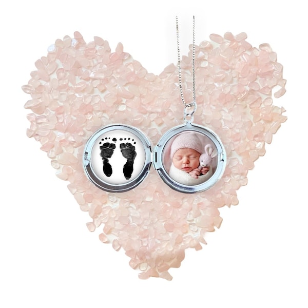 Baby Photo and footprint Locket, new baby, push present for new mommy, baby memorial