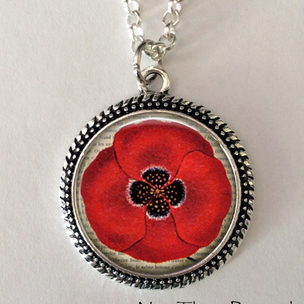 Poppy Flower Necklace, Red poppy, poppy necklace pendant, art pendant, poppy jewelry, flower jewelry
