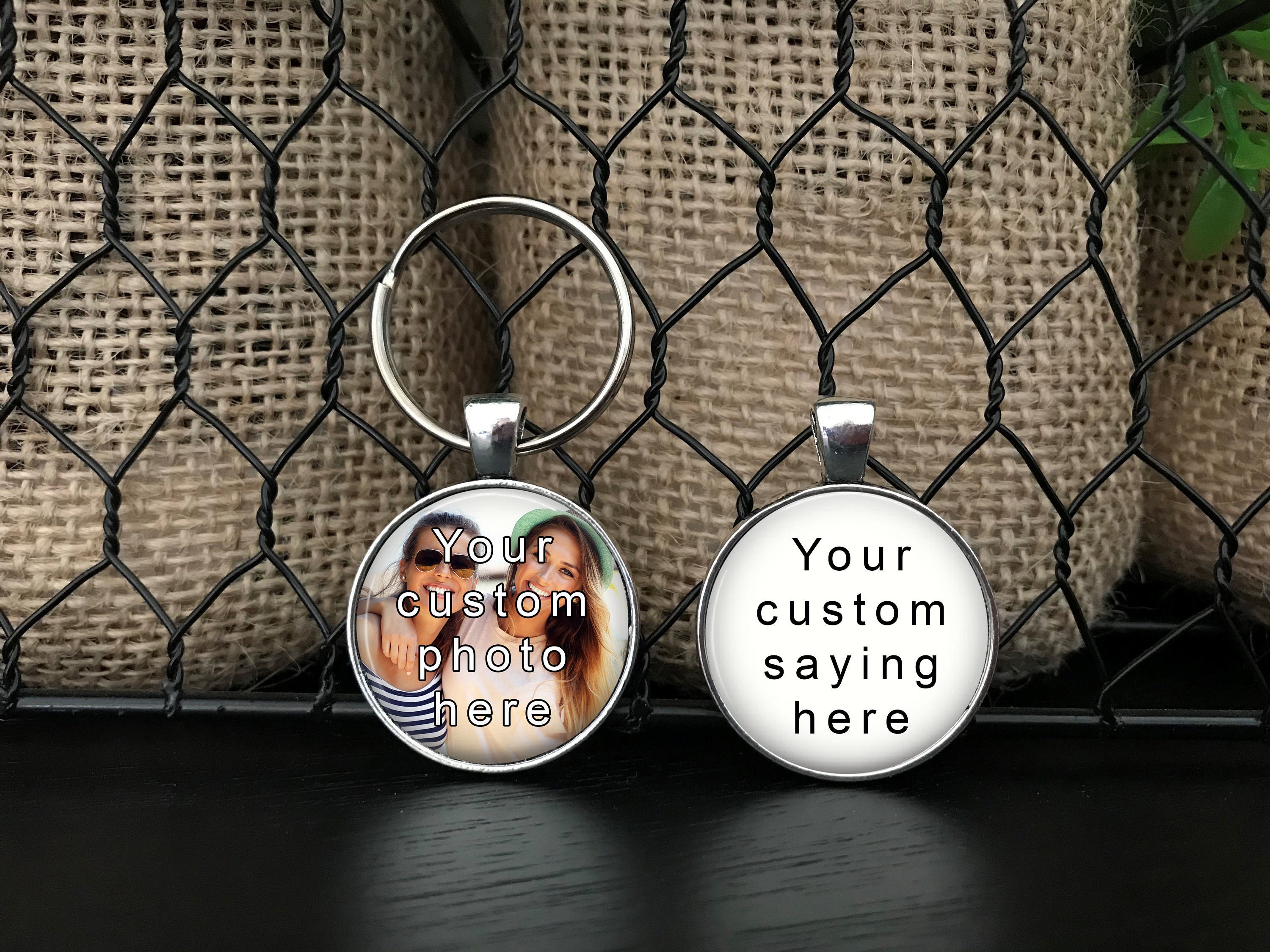 Custom Message Custom photo keychain Your quote on a Etsy