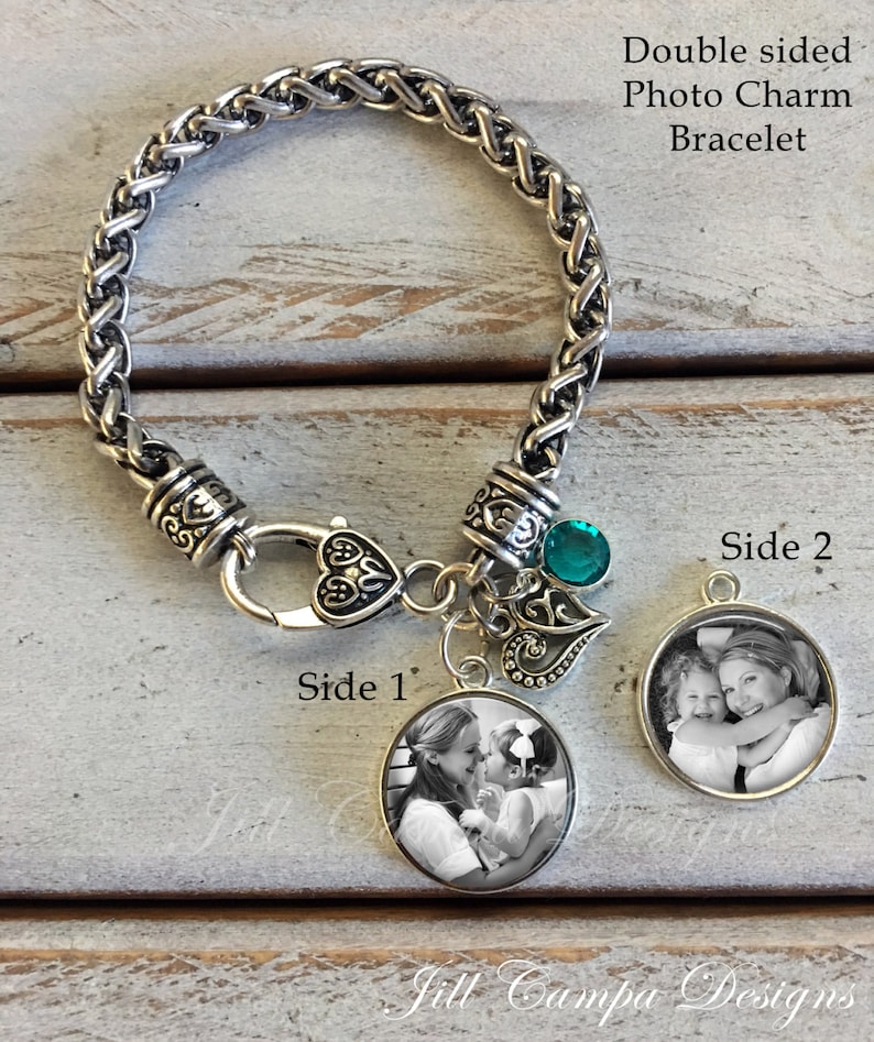 double sided photo charm photo jewelry picture bracelet photo gifts photo bracelet photo charm bracelet personalized photo bracelet