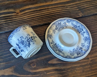 Kensington Ironstone Staffordshire Balmoral Blue dishes - 1801 - Made in England - cup and saucer, cereal bowls, serving dishes