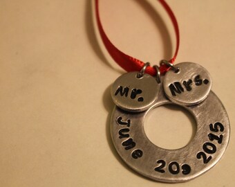 Hand Stamped Mr & Mrs Ornament: Personalized Wedding Date