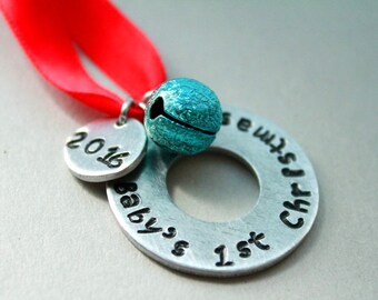 Hand Stamped Baby's First Christmas Ornament: Personalized 2025 Keepsake