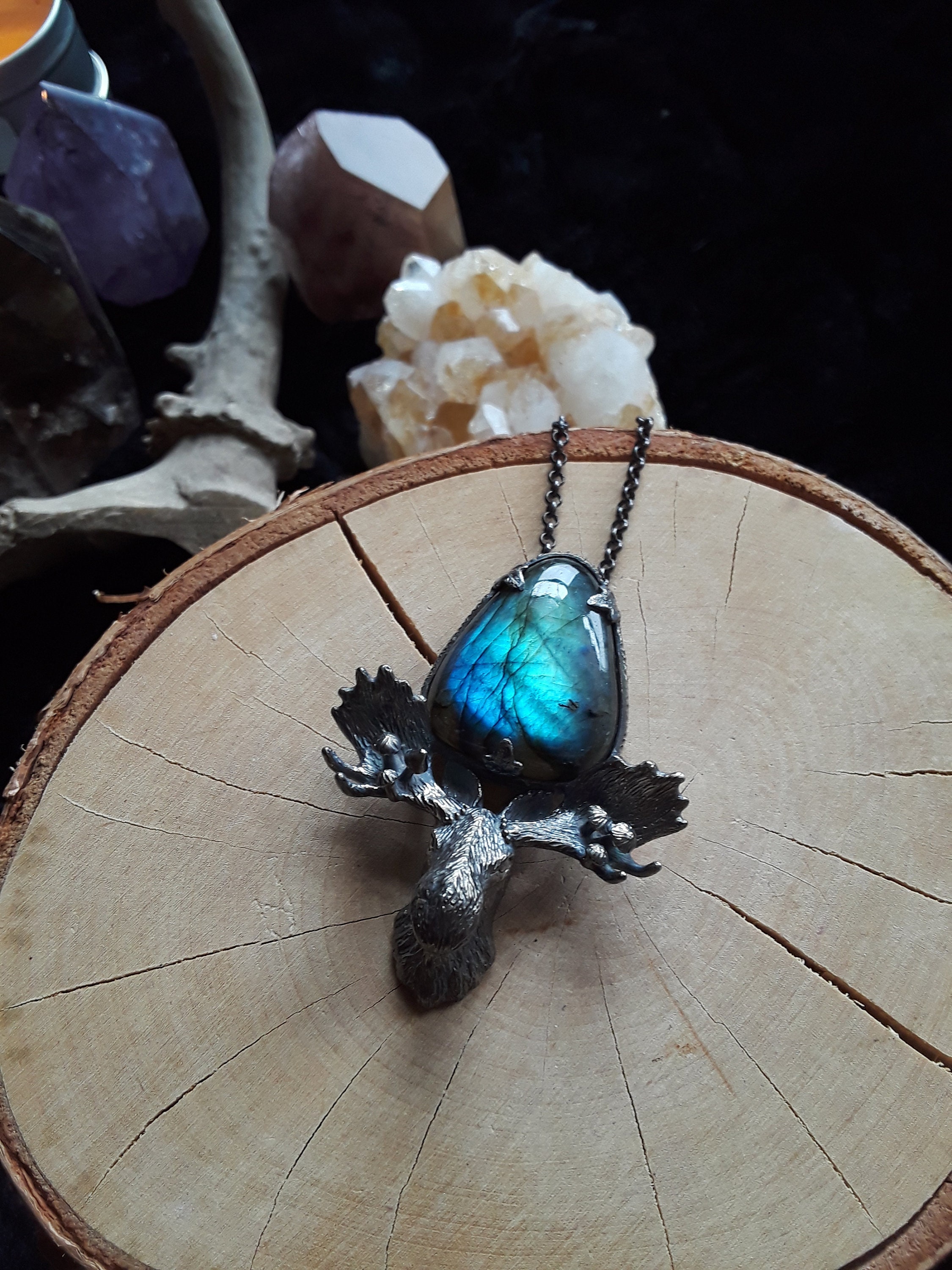 Mushroom Moose 2 - Labradorite & Sterling Silver Necklace