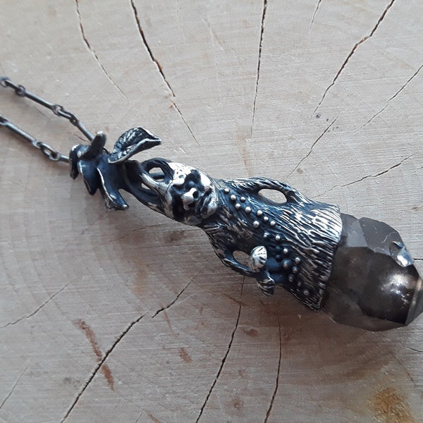 Mandrake Necklace with Smoky Quartz Crystal Point