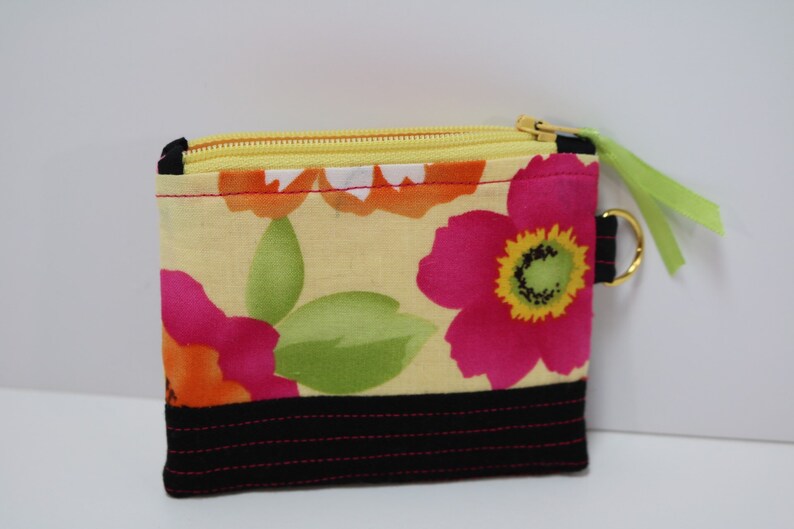 Yellow with Pink and Orange Flowers Coin Pouch