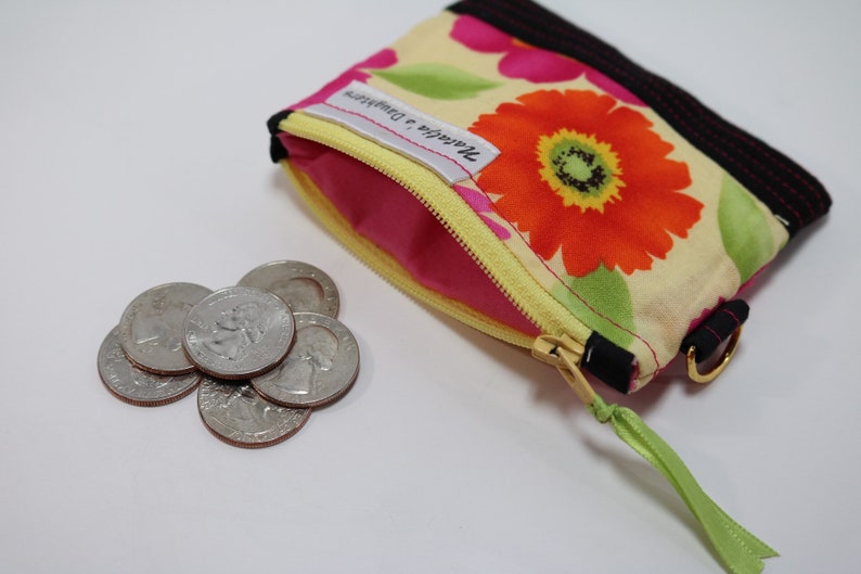 Yellow with Pink and Orange Flowers Coin Pouch