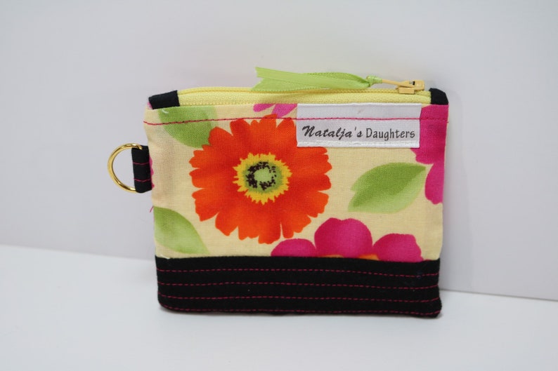 Yellow with Pink and Orange Flowers Coin Pouch