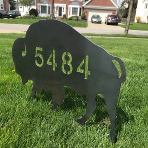 Personalized House Number Buffalo Lawn Sign / Steel Buffalo Garden Stake / House Numbers / Garden Decor