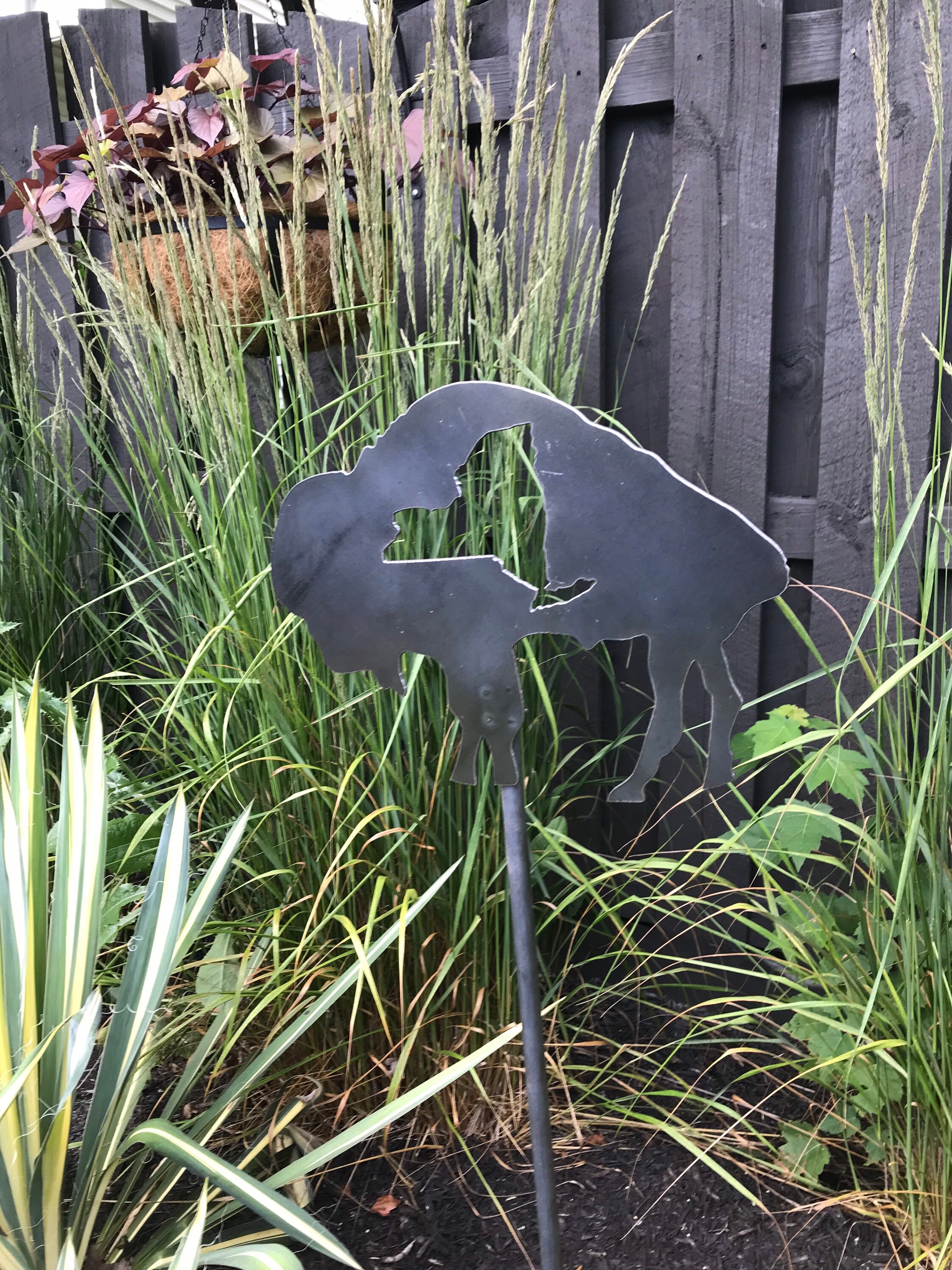 Steel Buffalo Yard Art / Garden Stake / Garden Decoration / Etsy