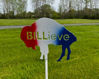 Billieve  - Metal Lawn Stake / Buffalo Bills Garden Decoration / Let’s go Buffalo Garden Decor / Metal  Art / Buffalo Bills