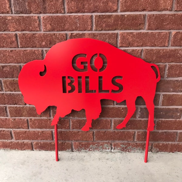 Jumbo Steel 'Go Bills' Lawn Ornament / Let’s Go Buffalo / Garden Decoration / Garden Decor / Metal  Art / Buffalo Bills