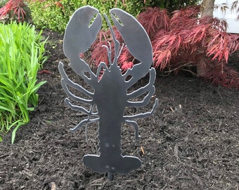 Steel Lobster Lawn Stake, Coastal Garden Art