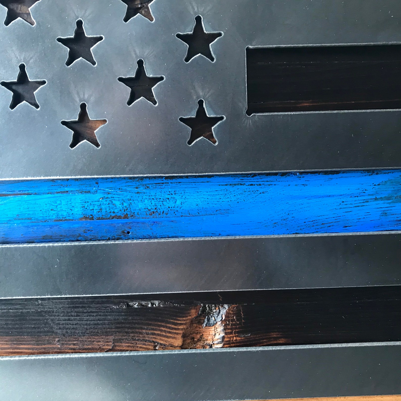 Thin Blue Line American Flag Wall Art / Industrial Sign / Etsy