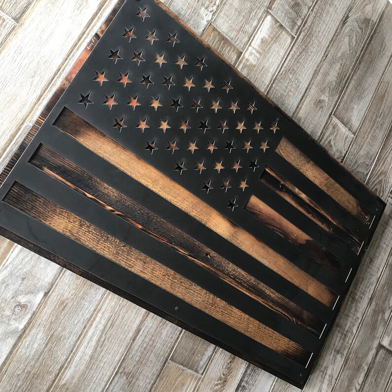Rustic American Flag Wall Art / Steel & Reclaimed Wood / Etsy