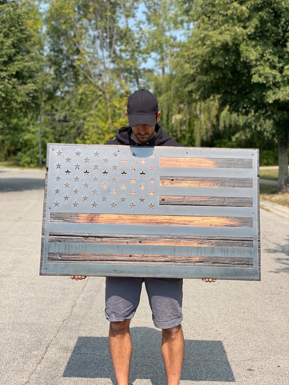 【大売出し！】アメリカ標識看板　店舗「U.S.A USED CLOTHES /WOODWORK SPOONFUL」 American Flag Wall Art / Industrial Sign / Reclaimed Wood