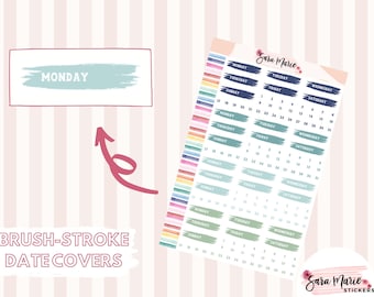 Brush-Stroke Date Covers - BLUES -  Planner Stickers