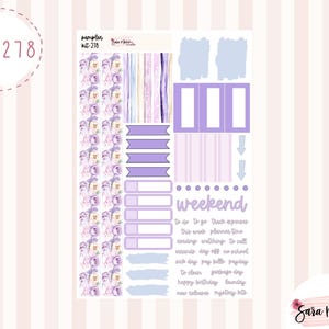 May include: A sheet of planner stickers with a floral and lavender theme. The stickers include decorative elements, boxes, banners, and text that reads "weekend" and other phrases. The kit number is 278.