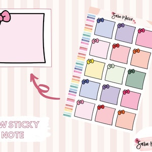 Puede incluir: Una hoja de pegatinas de notas adhesivas con lazos. Cada pegatina tiene un espacio en blanco para escribir y un lazo bonito en varios colores.