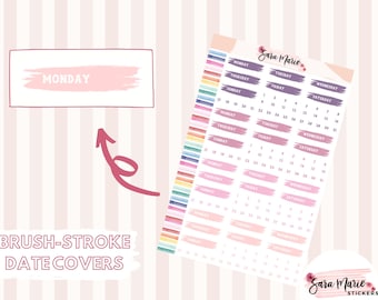 Brush-Stroke Date Covers - PINKS -  Planner Stickers