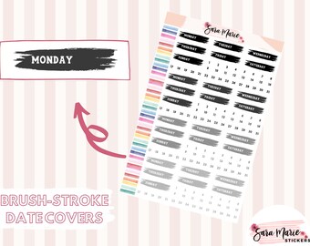 Brush-Stroke Date Covers - BLACKS -  Planner Stickers