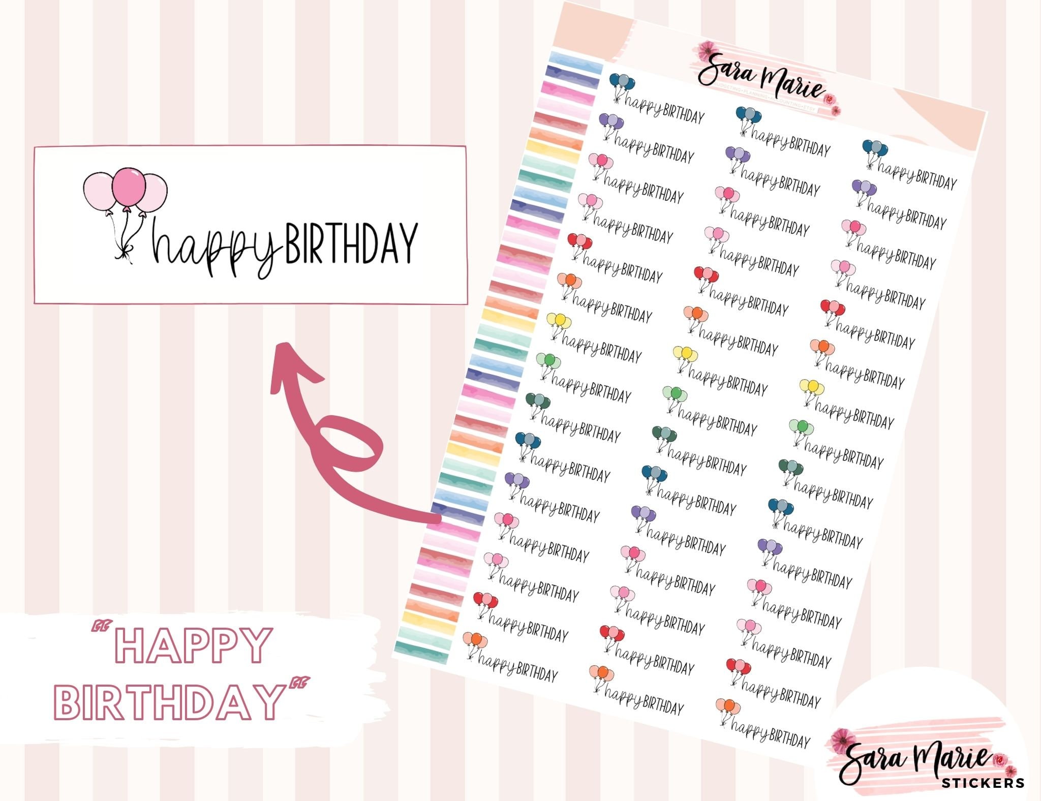 Happy Birthday Stickers Birthday Planner Stickers, Birthday Cake,  Celebration Kit 