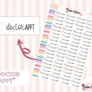 May include: A sheet of colorful stickers with a stethoscope icon and the text "doctor APPT" repeated multiple times. The stickers are designed for use in a planner or journal.