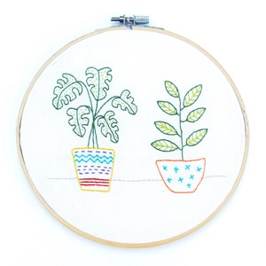 Potted plants, hand embroidery, craft, kit, wall art, sewing, stitch, needlepoint, letterbox gifts